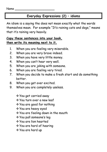 idioms year 7 worksheet Idioms Resources  supreme  by 316 worksheets Teaching   TES