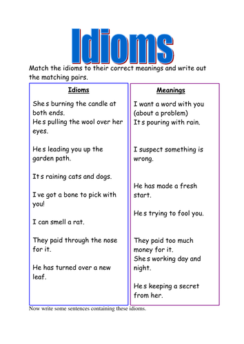 idiom worksheet ks2 worksheets  316 by Idioms  Resources TES Teaching supreme