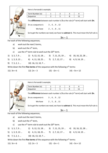 Finding The Nth Term Worksheet Ks3gcse Teaching Resources 9864