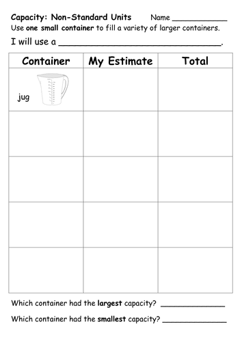 capacity worksheets teaching resources