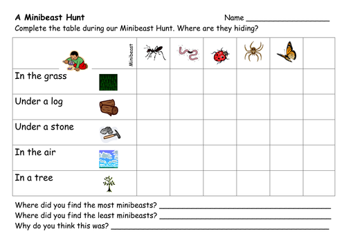 Minibeast worksheet image