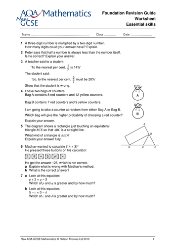 Gcse Maths Revision Worksheets Teaching Resources