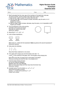 worksheets tes GCSE revision Maths worksheet revision  algebra