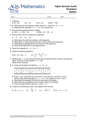 gcse maths topic worksheets