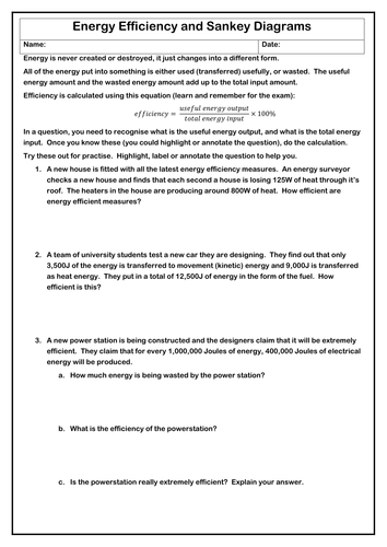 Energy Efficiency and Sankey Diagrams by mr_physics - Teaching