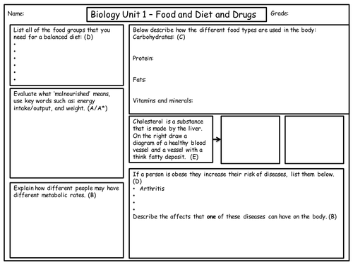 Biology unit 1 revision worksheets | Teaching Resources