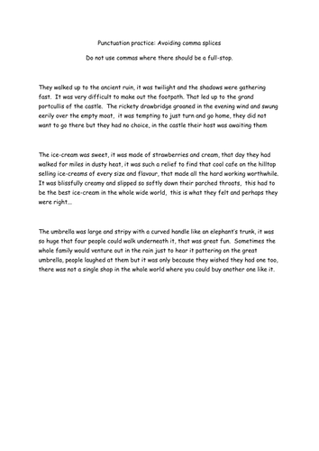 Avoiding Comma Splices: Punctuation Worksheet | Teaching Resources