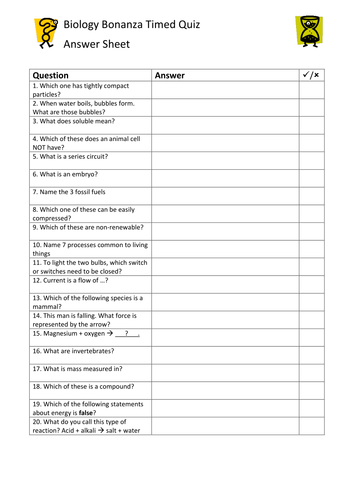 Free Printable Year 7 Science Worksheets