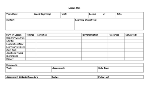 lesson plan assignment template