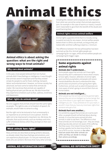 Animal Ethics/RE factsheet | Teaching Resources