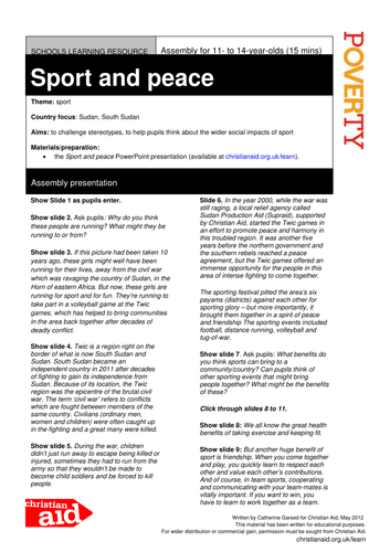 Sport and peace: global impact of sport assembly | Teaching Resources