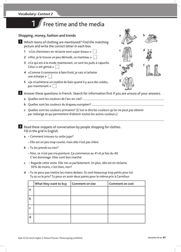 gcse french grammar and vocabulary worksheets teaching