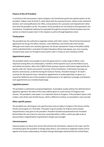 Powers of the President | Teaching Resources