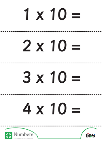 Ten Times Table Flash Cards - without answers | Teaching Resources