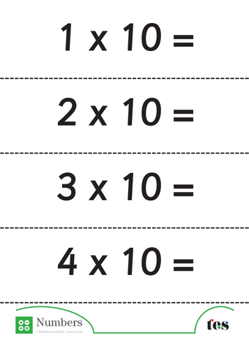 Ten Times Table Flash Cards Without Answers Teaching Resources