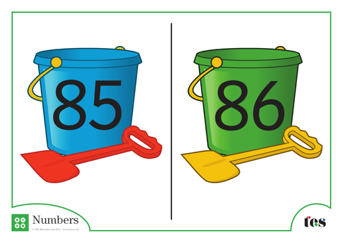 Number Cards - Bucket and Spade Theme 81-90 | Teaching Resources