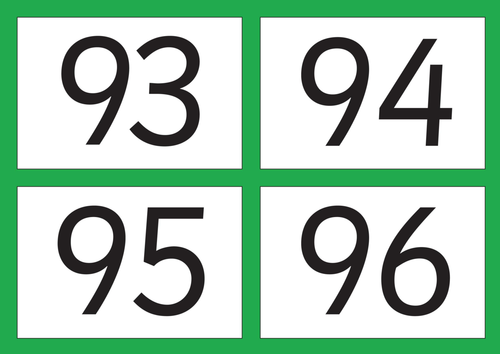 A4 Flash cards - Four Numbers Per Sheet 81-100 | Teaching Resources