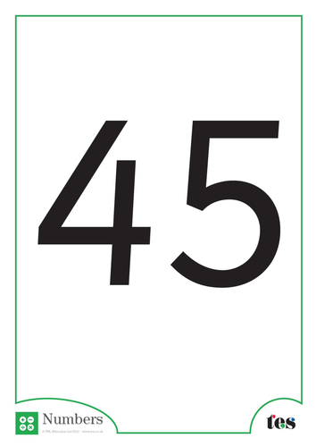 A4 Flash cards –Numbers 41-45