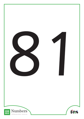 A4 Flash cards –Numbers 81-85 | Teaching Resources