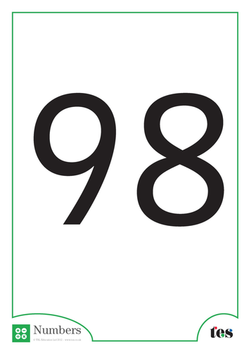 a4 flash cards numbers 96 100 teaching resources