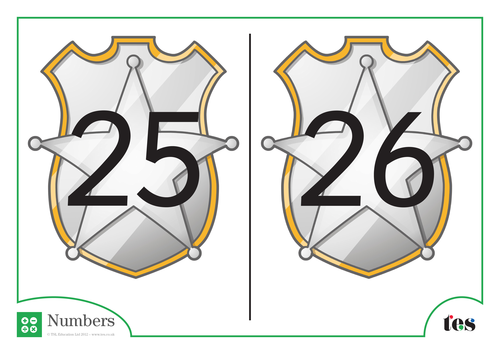 Number Cards – Police Badge Theme 21-30 | Teaching Resources