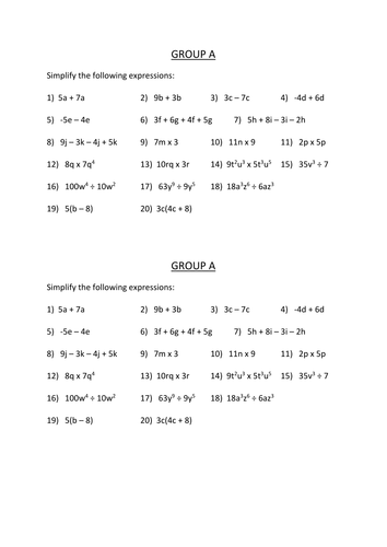 Simplifying Expressions | Teaching Resources