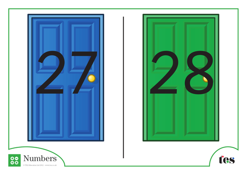Number Cards - Doors Theme 21-30 | Teaching Resources