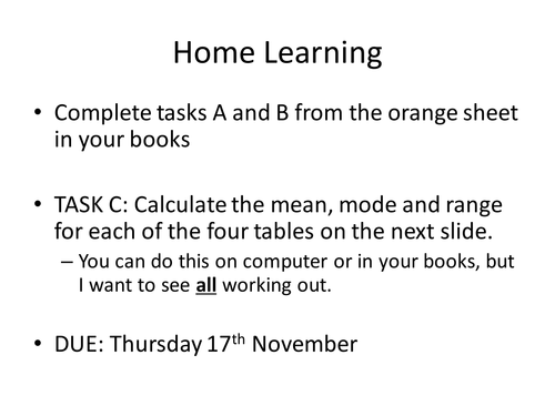 Year 7 Averages Home Learning.ppt