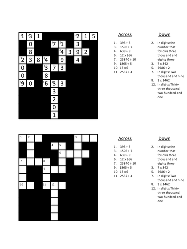 Calculations Crossword | Teaching Resources