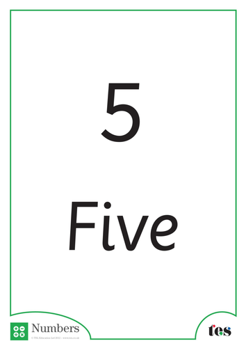 A4 Words And Numbers Flash Cards 1-5 