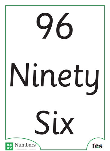 A4 Words and Numbers Flash Cards 96-100 | Teaching Resources