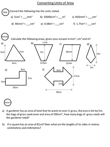 Converting units of area Teaching Resources