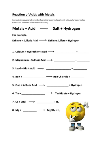 reaction metals carbonates oxides acid worksheet