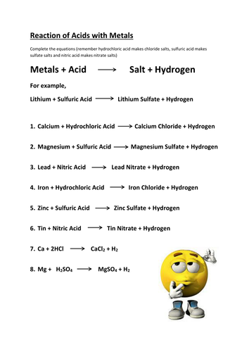 Reaction metals, carbonates, oxides acid worksheet | Teaching Resources