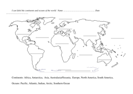 blank world map to label continents and oceans teaching resources