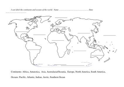 Blank World Map to label continents and oceans by indigo987 - UK