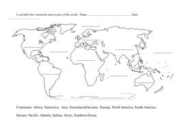 Blank World Map To Label Continents And Oceans Teaching Resources