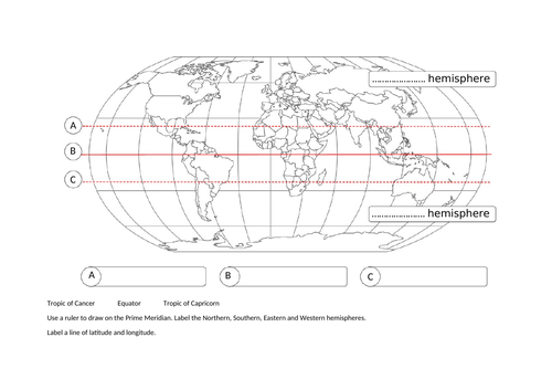 Blank World Map to label continents and oceans + latitude longitude