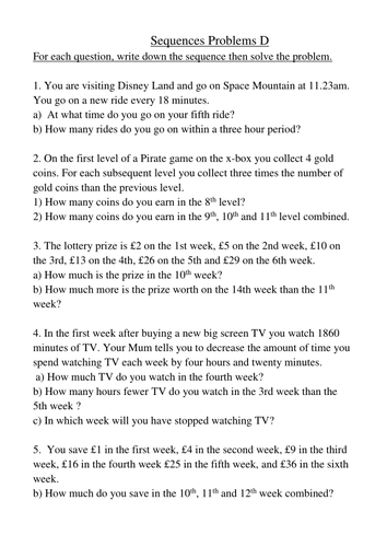 Number sequences word problems | Teaching Resources