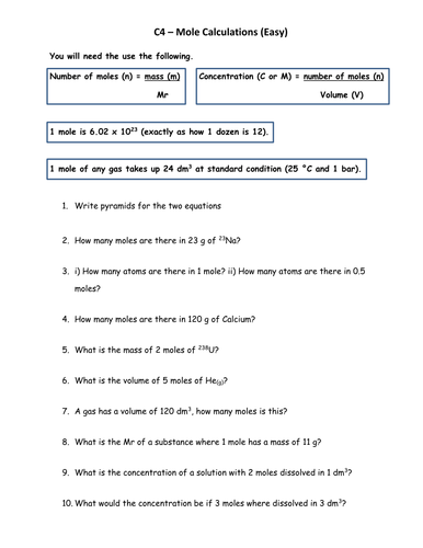 Mole calculations homework image