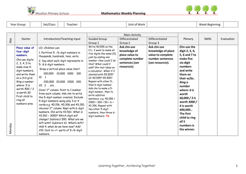 Maths weekly plan | Teaching Resources