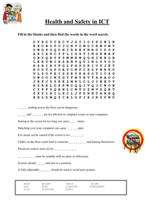 Health and Safety in ICT Wordsearch - Resources - TES