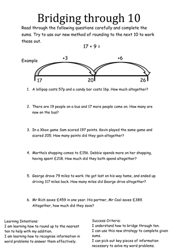 Bridging Through 10 Word Problems | Teaching Resources