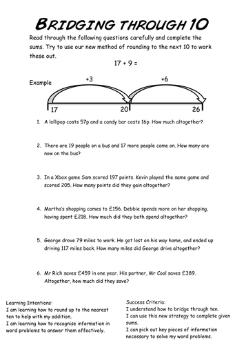 bridging through 10 word problems teaching resources