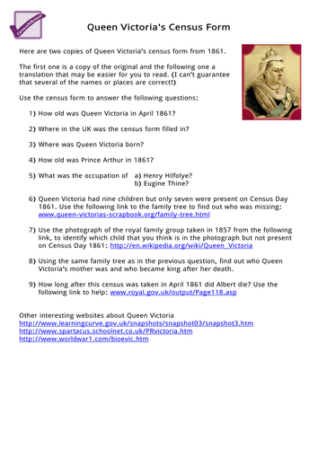 Queen Victoria's Census Form | Teaching Resources