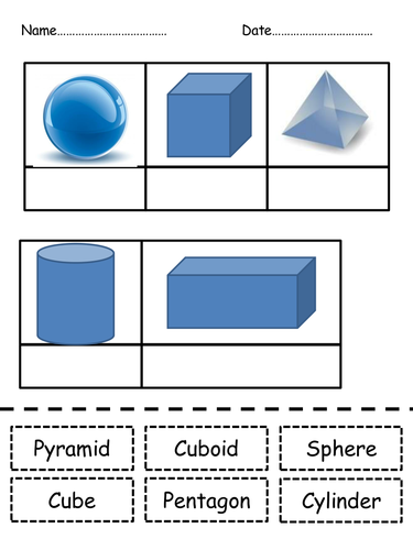 3D shapes name matching cut and stick | Teaching Resources