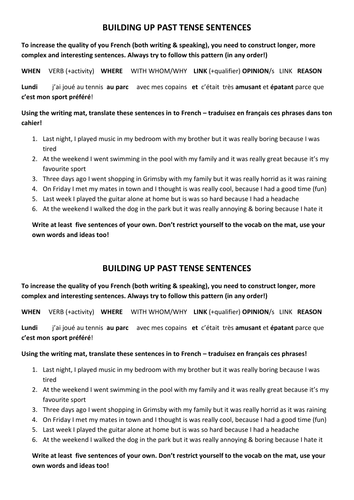 Perfect tense writing mat in French | Teaching Resources