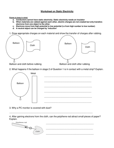  Worksheet On Static Electricity By DrKKNaga Teaching Resources TES