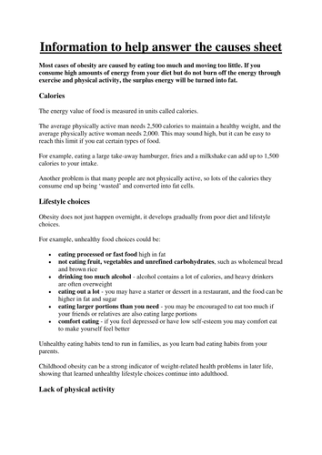 Understanding Health Conditions Obesity Teaching Resources