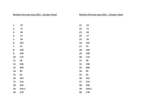 Printables Gram Formula Mass Worksheet relative formula mass worksheet and answer sheet by hazcard teaching resources tes